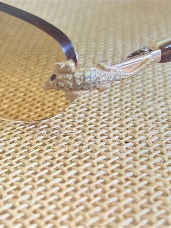 Rimless Gold Sunglasses with Amber Lenses… diamond crusted alligator w/ruby eye main image 7